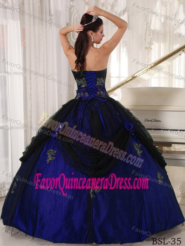 Latest Blue and Black Strapless Dress for Quince in Tulle and Taffeta