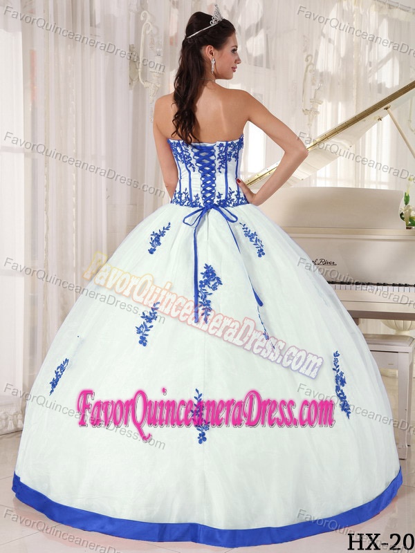 White Strapless Satin and Organza Quinceanera Dress with Appliques