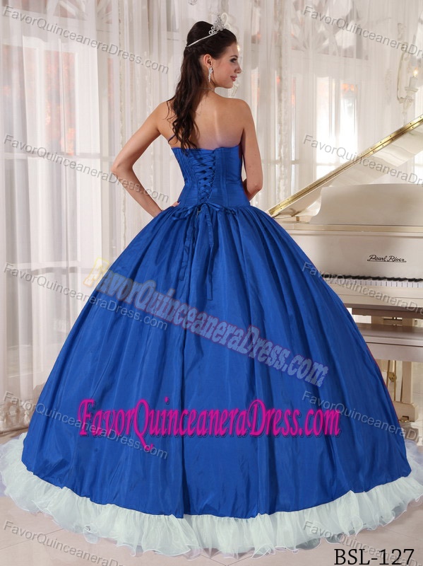 Blue and White Sweetheart Organza and Taffeta Beaded Quinceanera Dresses