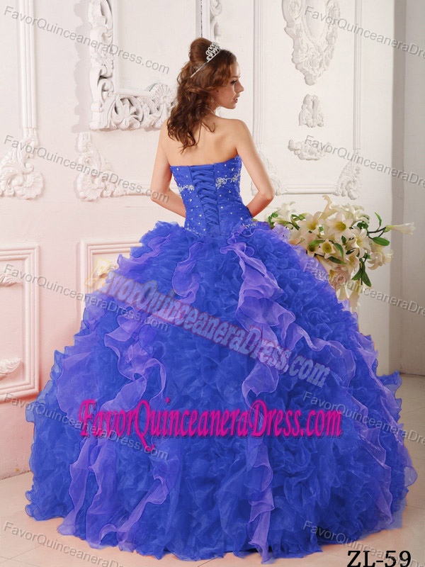 Modern Blue Beaded Sweetheart Organza Quinceanera Dress with Appliques