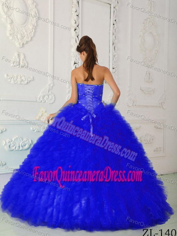 Blue Sweetheart Satin and Organza Beaded Quinceanera Dress with Beading