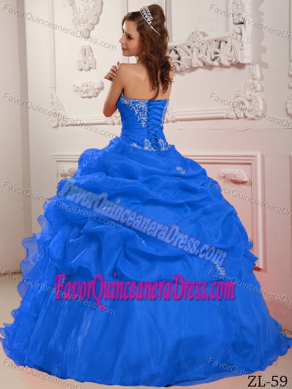 Modern Blue Strapless Organza Quinceanera Dress with Beading and Ruffles