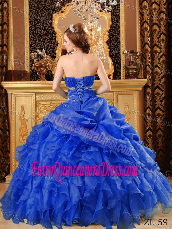 Popular Blue Organza Beaded Quinceanera Dresses with Beading and Ruffles