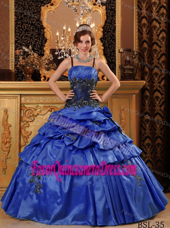 2013 Special Royal Blue Straps Quinceanera Dress with Pick-ups and Appliques