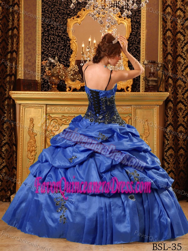 2013 Special Royal Blue Straps Quinceanera Dress with Pick-ups and Appliques