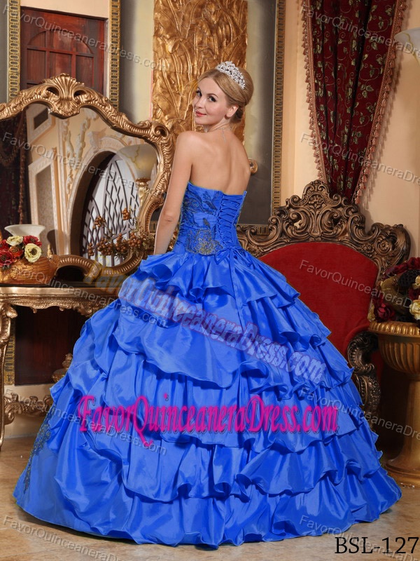 Beautiful Blue Strapless Taffeta Quinceanera Dresses for Women with Appliques