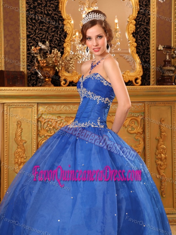 Pretty Blue Sweetheart Organza Quinceanera Dress with Appliques and Beading