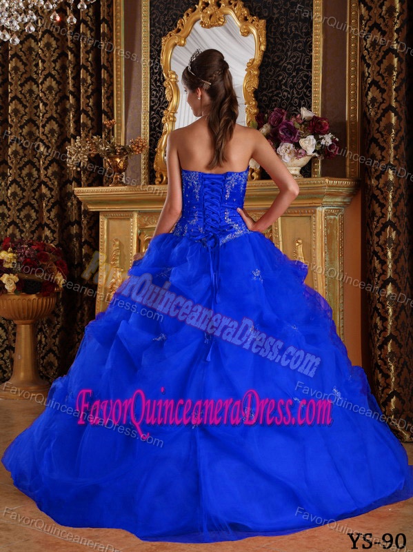 Pretty Blue Ball Gown Strapless Quinceanera Dress with Pick-ups and Appliques