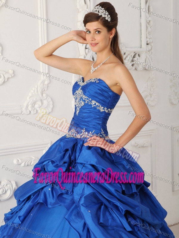 Blue Sweetheart Beaded Quinceanera Dress with with Pick-ups and Appliques