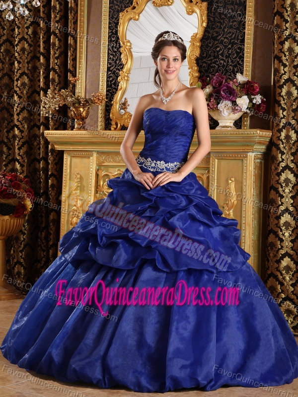 Royal Blue Strapless Quinceanera Dress with Pick-ups and Embroidery in 2013