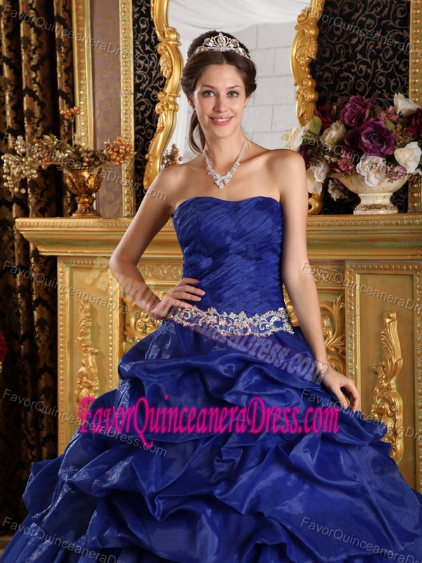 Royal Blue Strapless Quinceanera Dress with Pick-ups and Embroidery in 2013