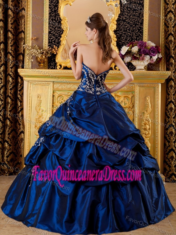 Navy Blue Sweetheart Quinceanera Dress with Appliques and Pick-ups for 2013