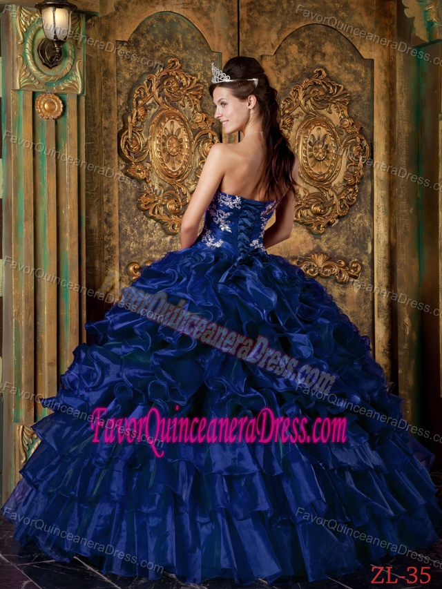 Beautiful Dark Blue Ball Gown Strapless 2014 Quinceanera Dress with Pick-ups