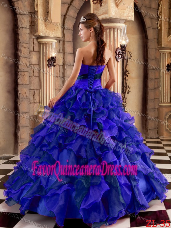 Multicolor Strapless Organza Quinceanera Dress with Ruffles and Appliques