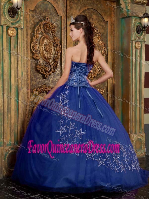 Elegant Blue Sweetheart Tulle Quinceanera Dresses with Appliques for 2015
