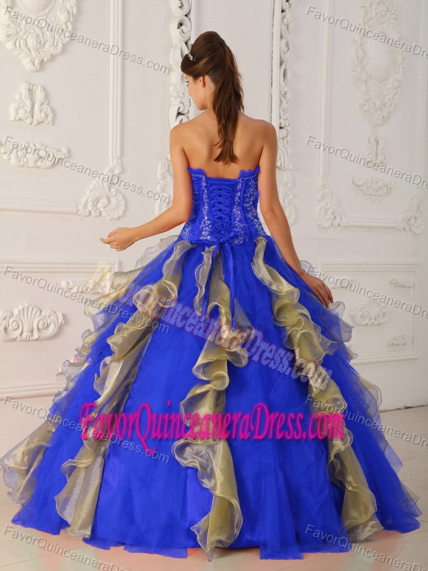 Special Blue and Yellow Strapless Quinceanera Dress with Appliques for 2015