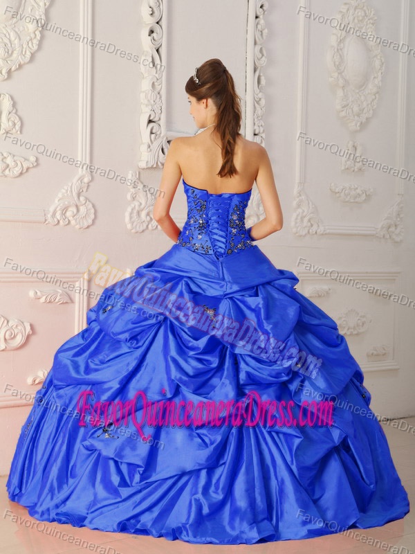 Pretty Blue Strapless Quinceanera Dress with Appliques and Pick-ups in 2015