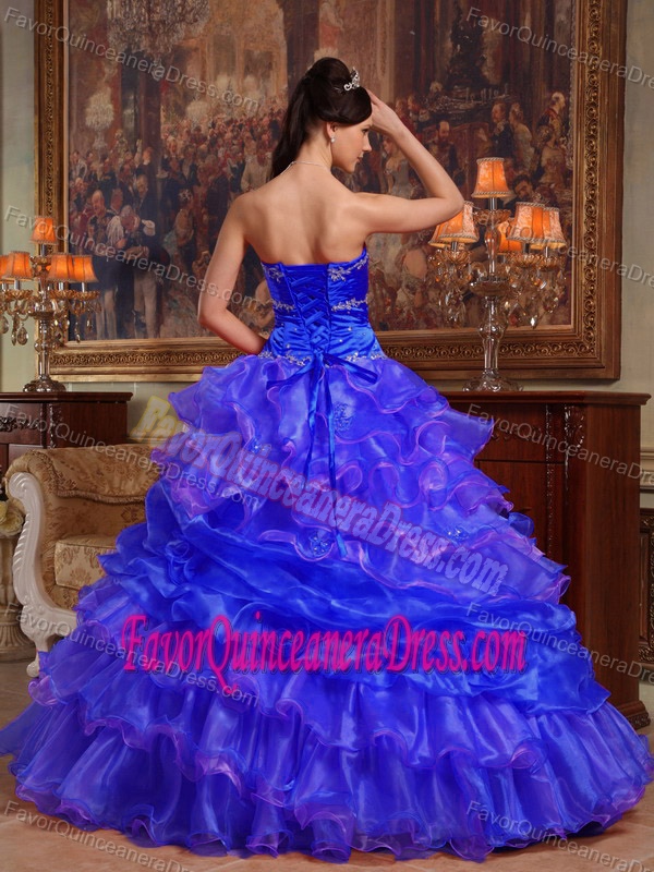 Pretty Blue Sweetheart Taffeta and Organza Beaded Quinceanera Dresses