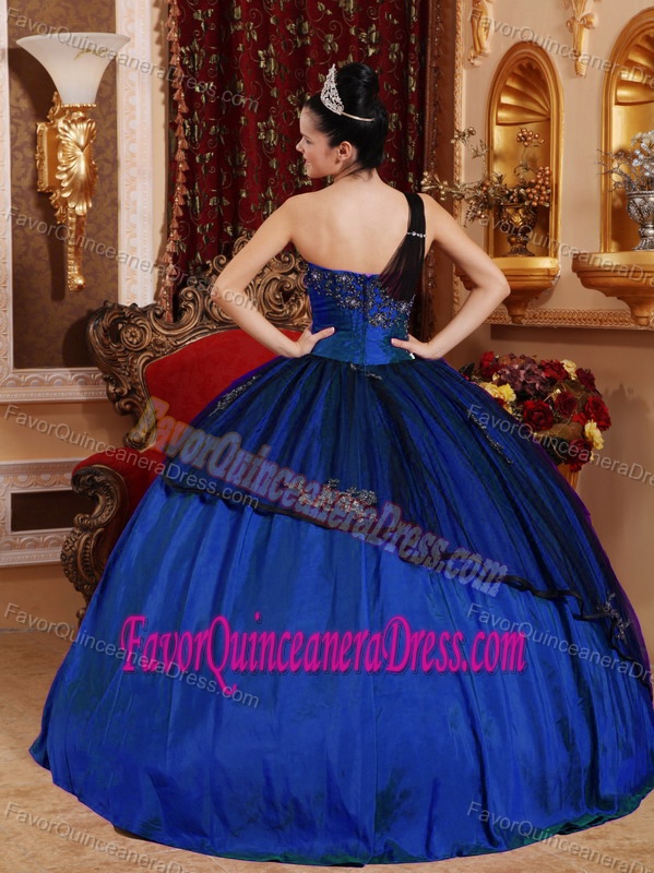 Pretty Royal Blue Ball Gown One Shoulder Quinceanera Dress with Appliques