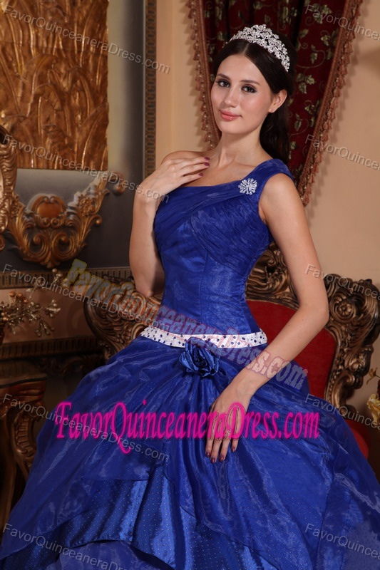 Pretty Royal Blue Ball Gown One Shoulder Quinceanera Dresses with Flowers