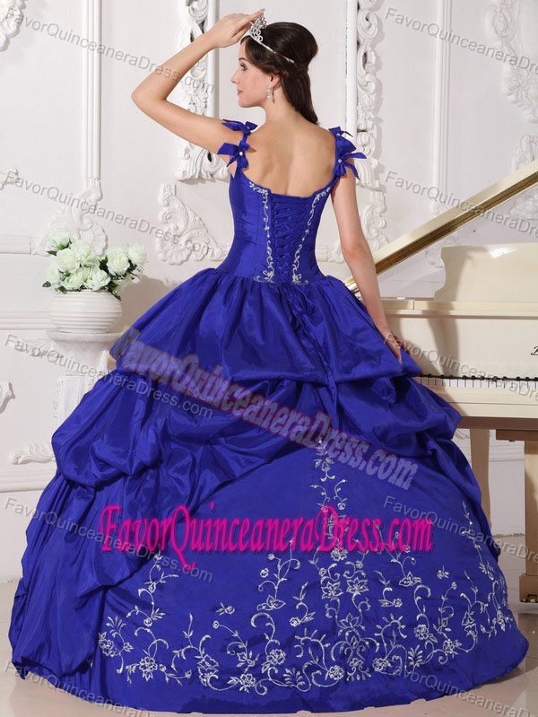 Royal Blue Ball Gown Quinceanera Dress with Straps and Embroidery for 2015