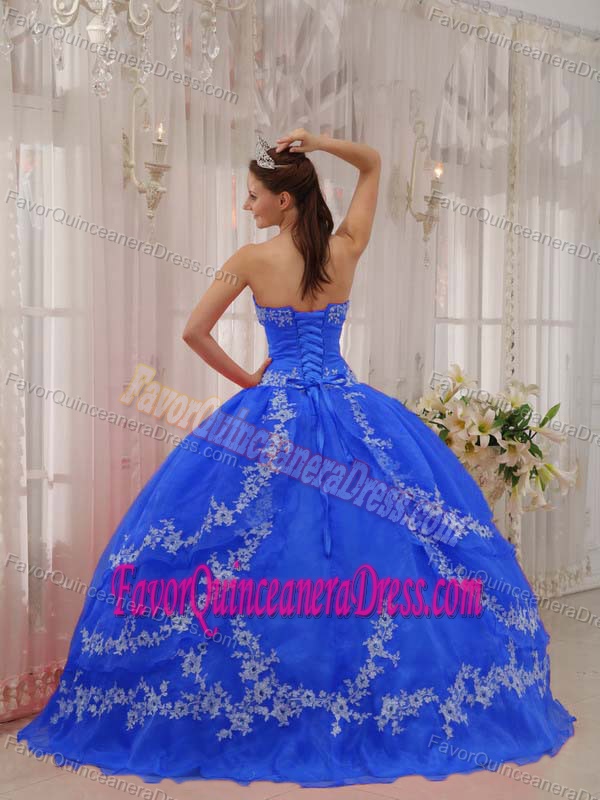 Beautiful Blue Sweetheart Organza Quinceanera Dress with Embroidery in 2014