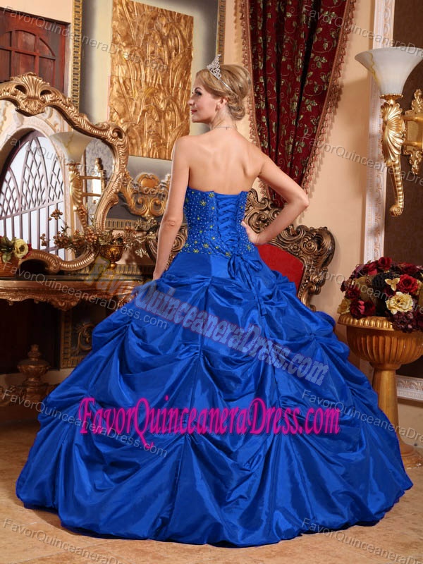 Elegant Royal Blue Strapless Quinceanera Dresses with Pick-ups and Beading
