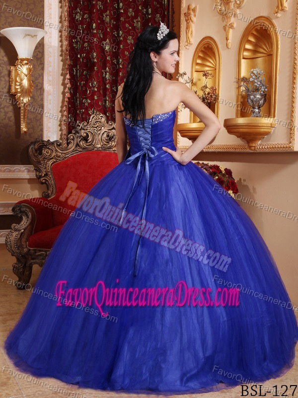 Simple Blue Strapless Ruched Quinceanera Dresses with Beading and Ruffles