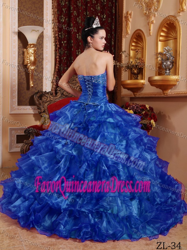 2014 Pretty Blue Strapless Quinceanera Dress with Beading and Ruffled Layers