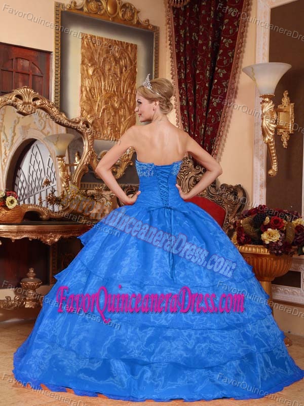 Blue Strapless Quinceanera Dresses for Women with Appliques and Beading