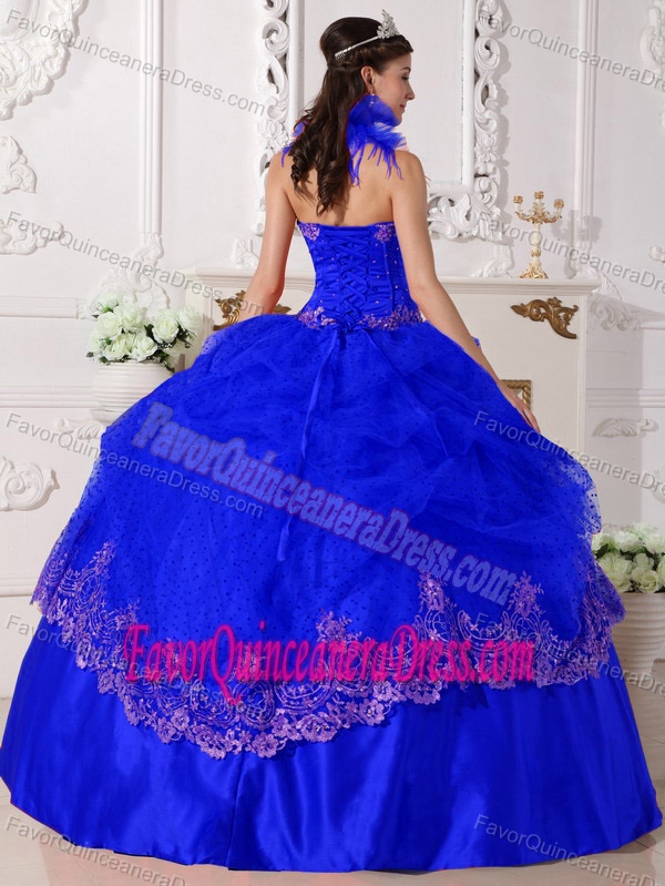 2014 Elegant Blue Halter Top Quinceanera Dress with Beading and Appliques