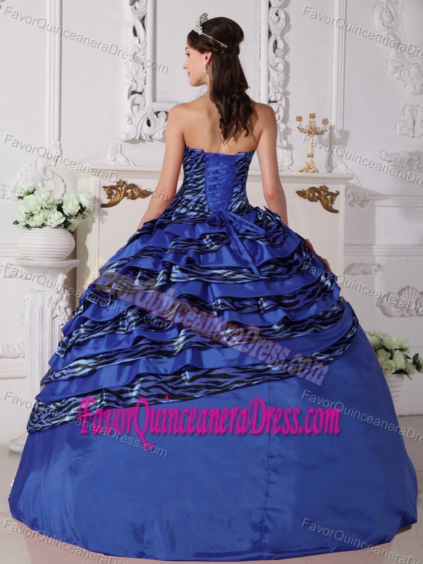 Royal Blue Strapless Beaded Quinceanera Dresses with Layers and Ruching