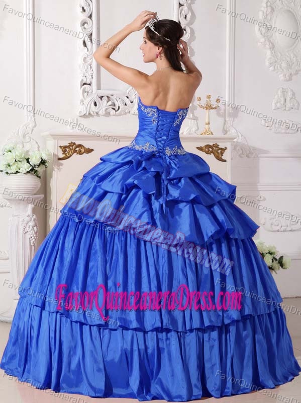 Blue Sweetheart Beaded and Ruched Quinceanera Dress with Pick-ups in 2013