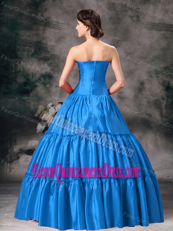 Aqua Blue Ball Gown Strapless Taffeta Ruched Quinceanera Dresses for 2014