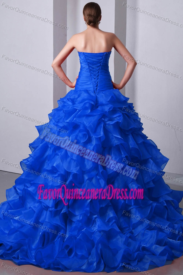 New Blue Sweetheart Ruched Quinceanera Dresses with Beading and Ruffles