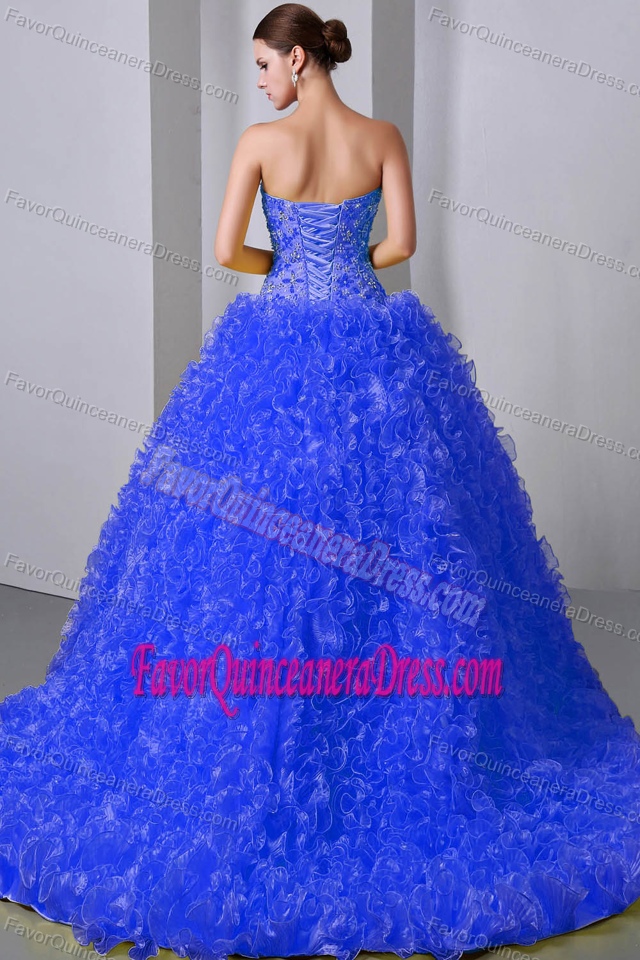2014 Blue Sweetheart Quinceanera Dresses for Girls with Beading and Ruffles