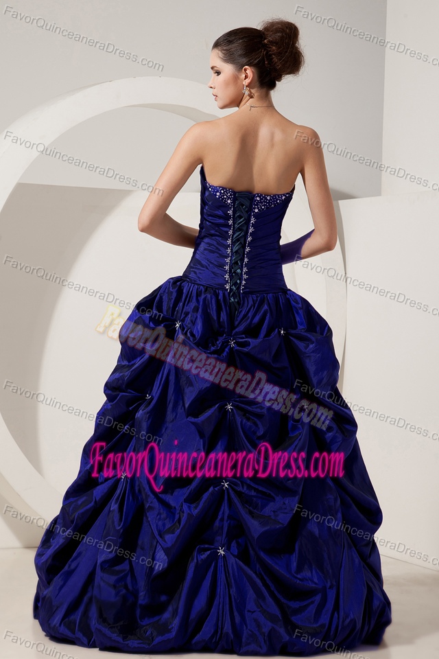 Dark Blue A-line Sweetheart Taffeta Beaded and Ruched Quinceanera Dress