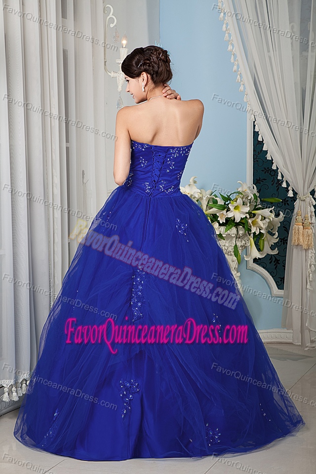 Elegant Blue A-line Strapless Tulle 2014 Quinceanera Dresses with Beading