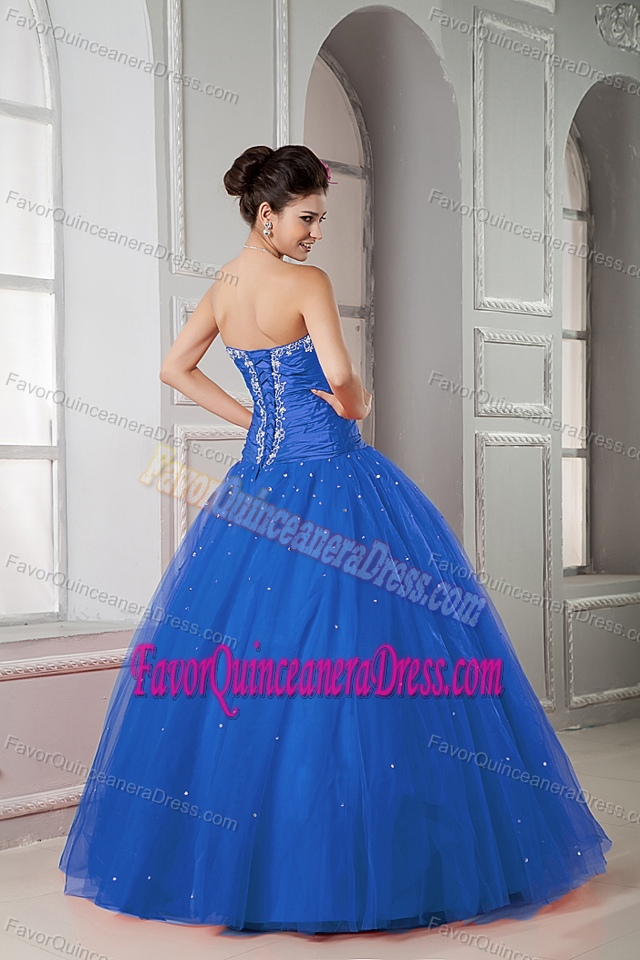 Pretty Blue Sweetheart Tulle Quinceanera Dresses with Beading and Appliques