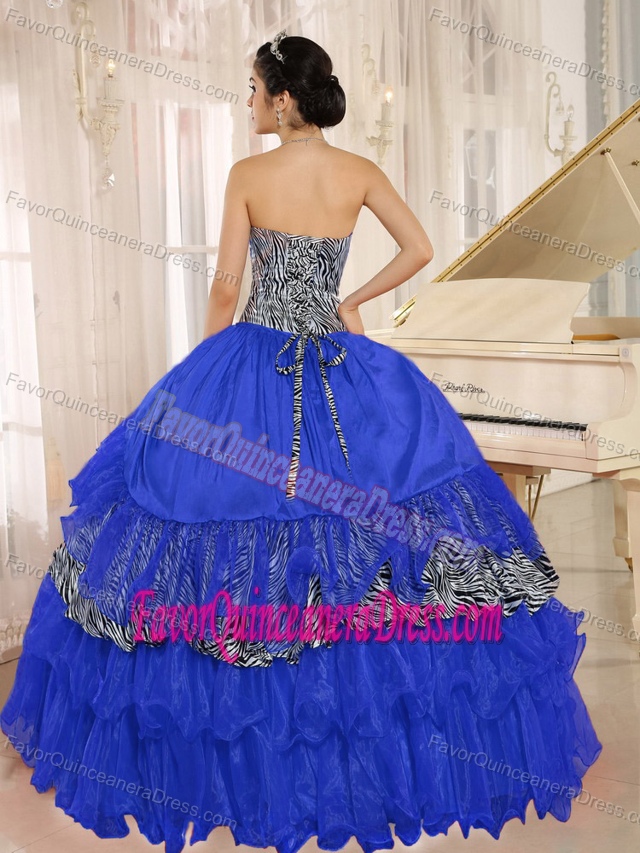 Wholesale Zebra and Beaded Blue Sweetheart Dress for Quince with Ruffles