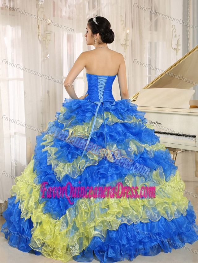 Stylish Multi-color Ruffles Sweetheart Quinceanera Gowns with Appliques