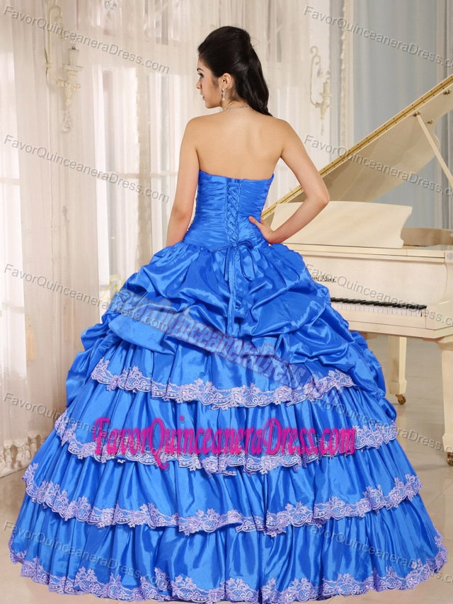 2013 Aqua Blue Beaded Quinceanera Dress with Appliques and Pick-ups