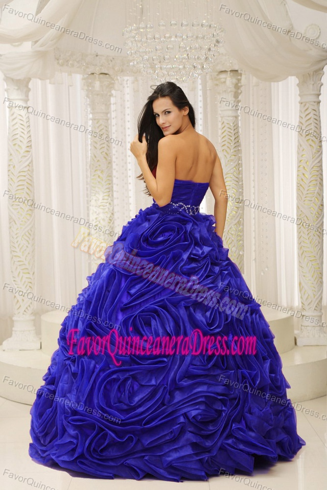 Beaded A-line Blue Sweetheart Quinceanera Dress with Hand Made Flower