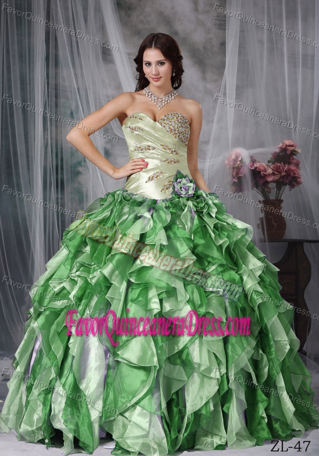 Taffeta and Organza Colorful Sweetheart Beading Dress for Quince Ruffled