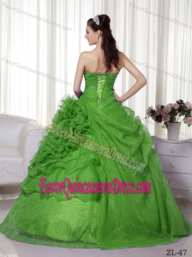 Sweetheart Beaded Organza Quinceanera Dresses with Ruchings and Ruffles
