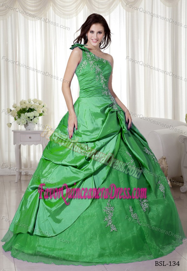 One Shoulder Taffeta and Organza Dresses for Quinceanera with Appliques