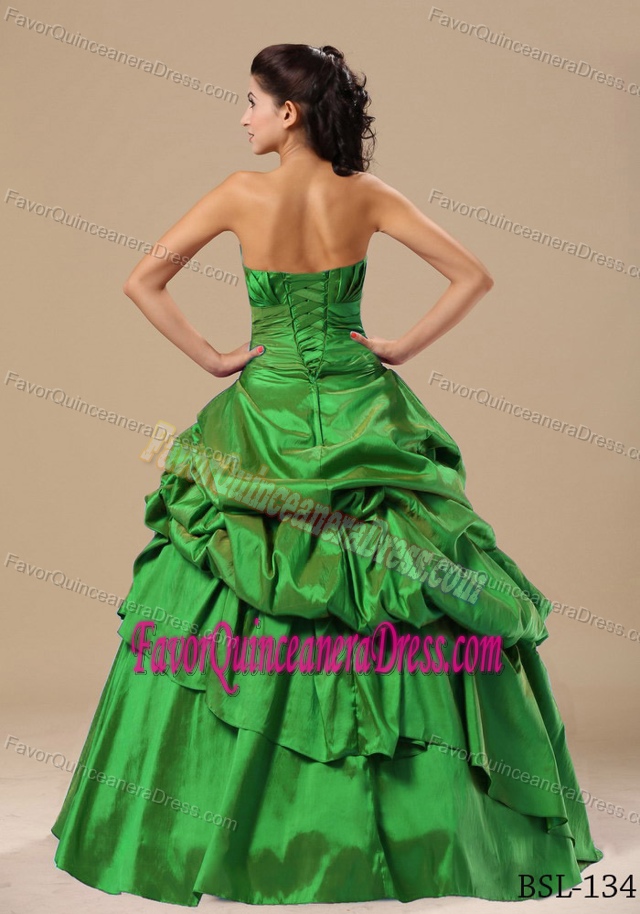Chic Spring Green Appliques Strapless Pick-ups Dresses for Quinceanera