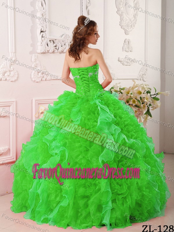 Green Organza Sweetheart Dresses for Quinceanera with Appliques Beaded