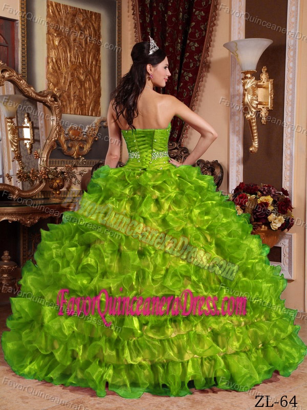 Organza Spring Green Ruffled Layers Sweetheart Quinceanera Dress Beaded