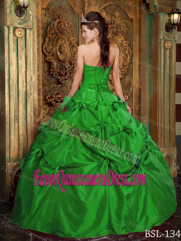Hand Made Flowers Strapless Taffeta Quinceanera Gown Dresses in Green